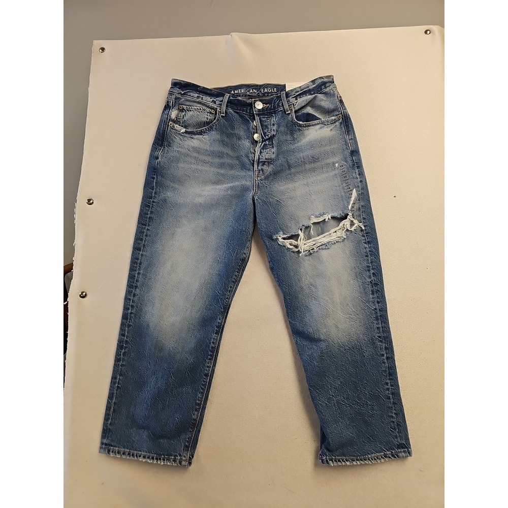 American Eagle Outfitters AE 90 Boyfriend Jeans Light Wash Distressed Size 12 XS
